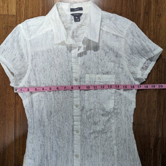 Eddie Bauer White Burnout Button Up Short Sleeve Blouse - Picture 8 of 10